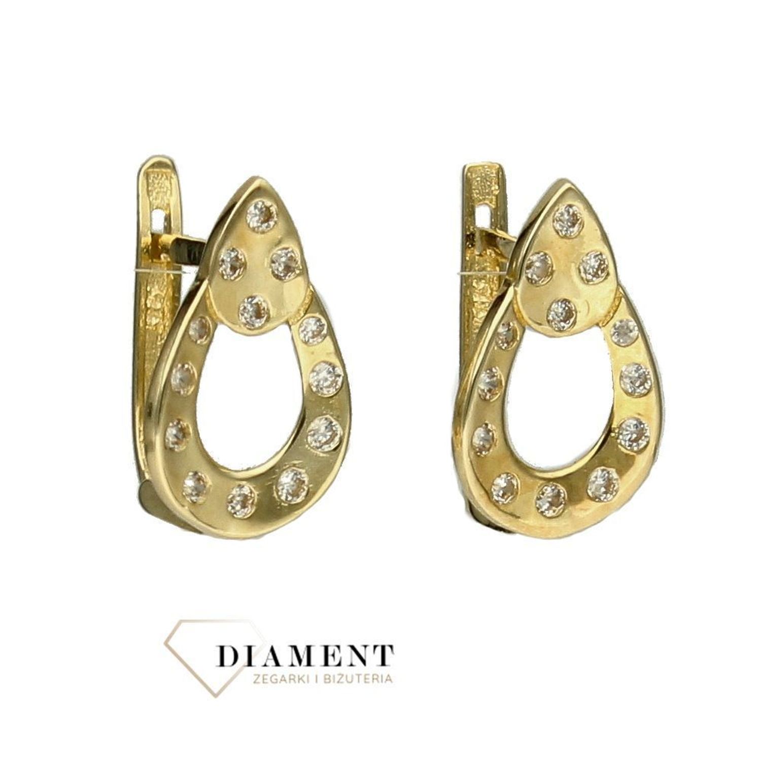 Złote kolczyki z 585 na angielskie zapięcie w kształcie łezki KL 6423.jpg